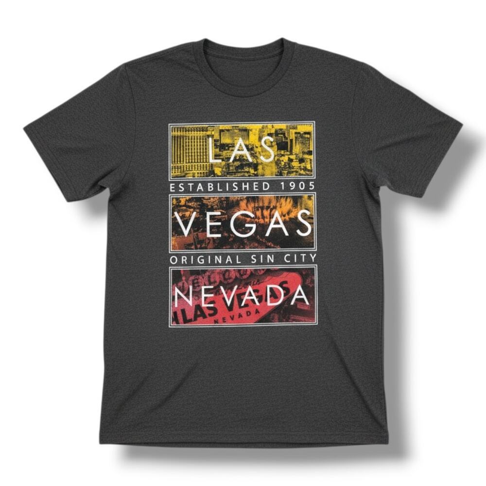 Oakbay Fits Las Vegas Nevada Graphic T-Shirt Charcoal Gray Men’s Medium